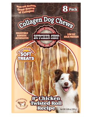 Show full view: Butcher Shop Collagen 8-in Chicken Twisted Roll Recipe Dog Jerky Treat, 9.88-oz bag slide 1 of 2