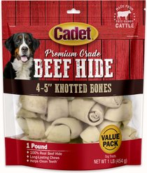 Cadet Premium Beef Hide Knotted Bone Beef Flavor Dog Chews, 4-5-in, 1-lb bag
