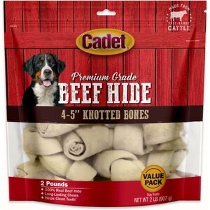 Cadet Premium Beef Hide Knotted Bone Beef Flavor Dog Chews, 4-5-in, 2-lb bag