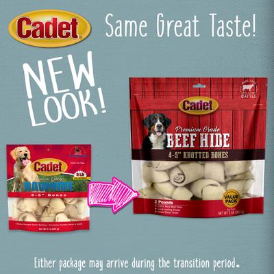 Show full view: Cadet Premium Beef Hide Knotted Bone Beef Flavor Dog Chews, 4-5-in, 2-lb bag slide 3 of 10