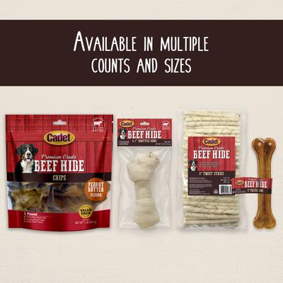 Show full view: Cadet Premium Beef Hide Knotted Bone Beef Flavor Dog Chews, 4-5-in, 2-lb bag slide 7 of 10