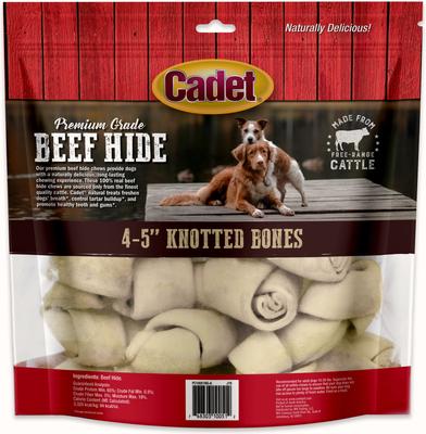 Show full view: Cadet Premium Beef Hide Knotted Bone Beef Flavor Dog Chews, 4-5-in, 2-lb bag slide 9 of 10