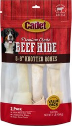 Cadet Beef Hide Knotted Bone Dog Chew, 8-9-in, 3 count