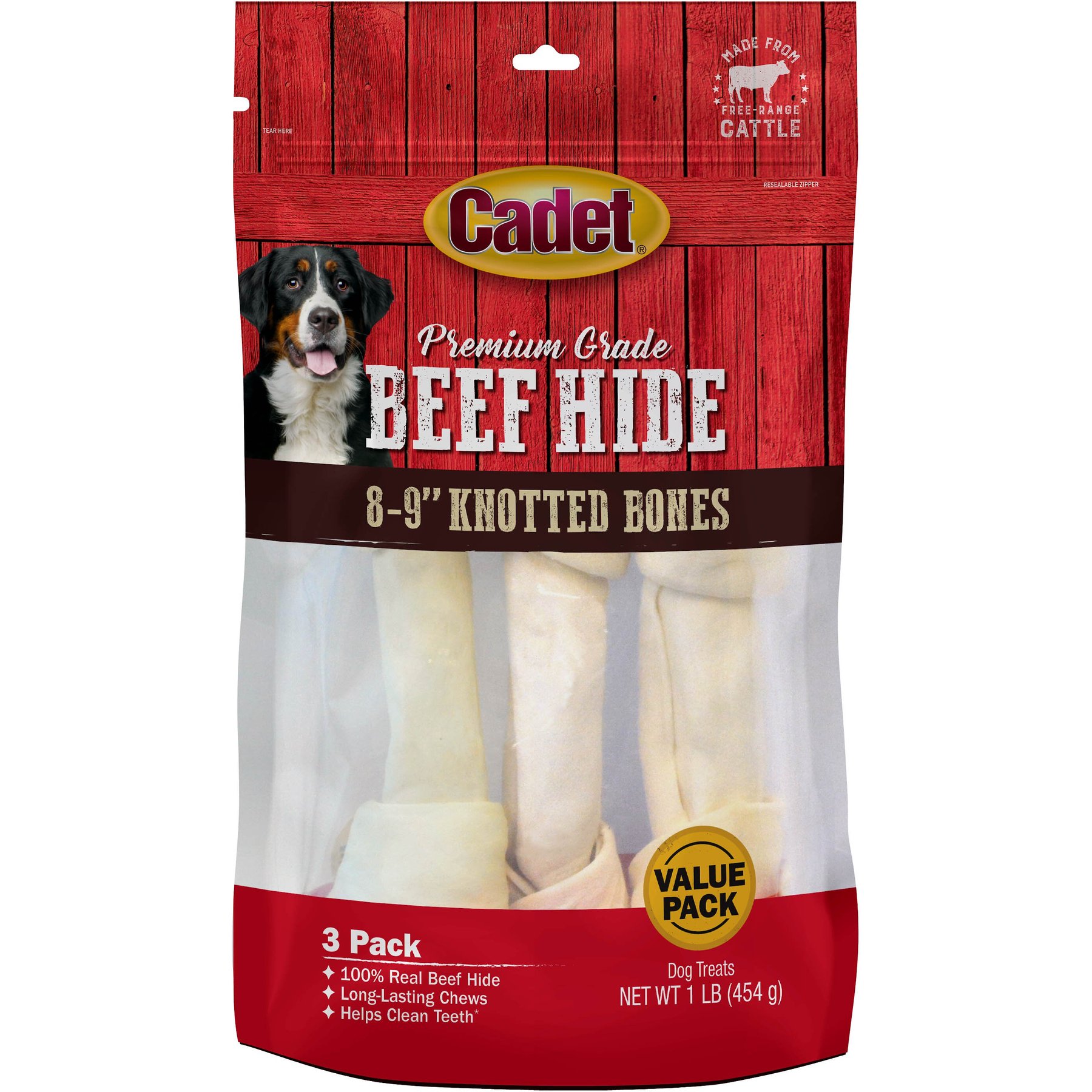 Cadet Beef Hide Knotted Bone Dog Chew, 8-9-in, 3 count