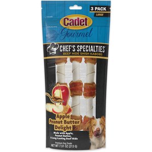 Cadet Chef's Specialties Beef Hide Shish Kabobs Apple & Peanut Butter Flavor Dog Chews, Large, 3 count