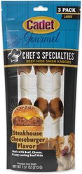 Cadet Chef's Specialties Beef Hide Shish Kabobs Steakhouse Cheeseburger Flavor Dog Chews, Large, 3 count