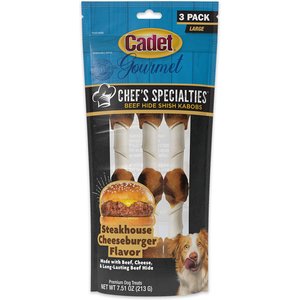 Cadet Chef's Specialties Beef Hide Shish Kabobs Steakhouse Cheeseburger Flavor Dog Chews, Large, 3 count