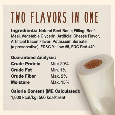 Cadet Double Stuffed Shin Bones Dog Chews, Bacon & Cheese, Large, 8.5-oz