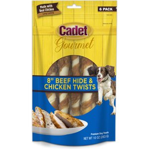 Cadet Gourmet Beef Hide & Chicken Twists Sticks Chicken Flavor Dog Chews, 8-in, 6 count