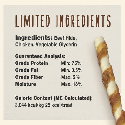 Show full view: Cadet Gourmet Beef Hide & Chicken Twists Sticks Chicken Flavor Dog Chews, 8-in, 6 count slide 4 of 10