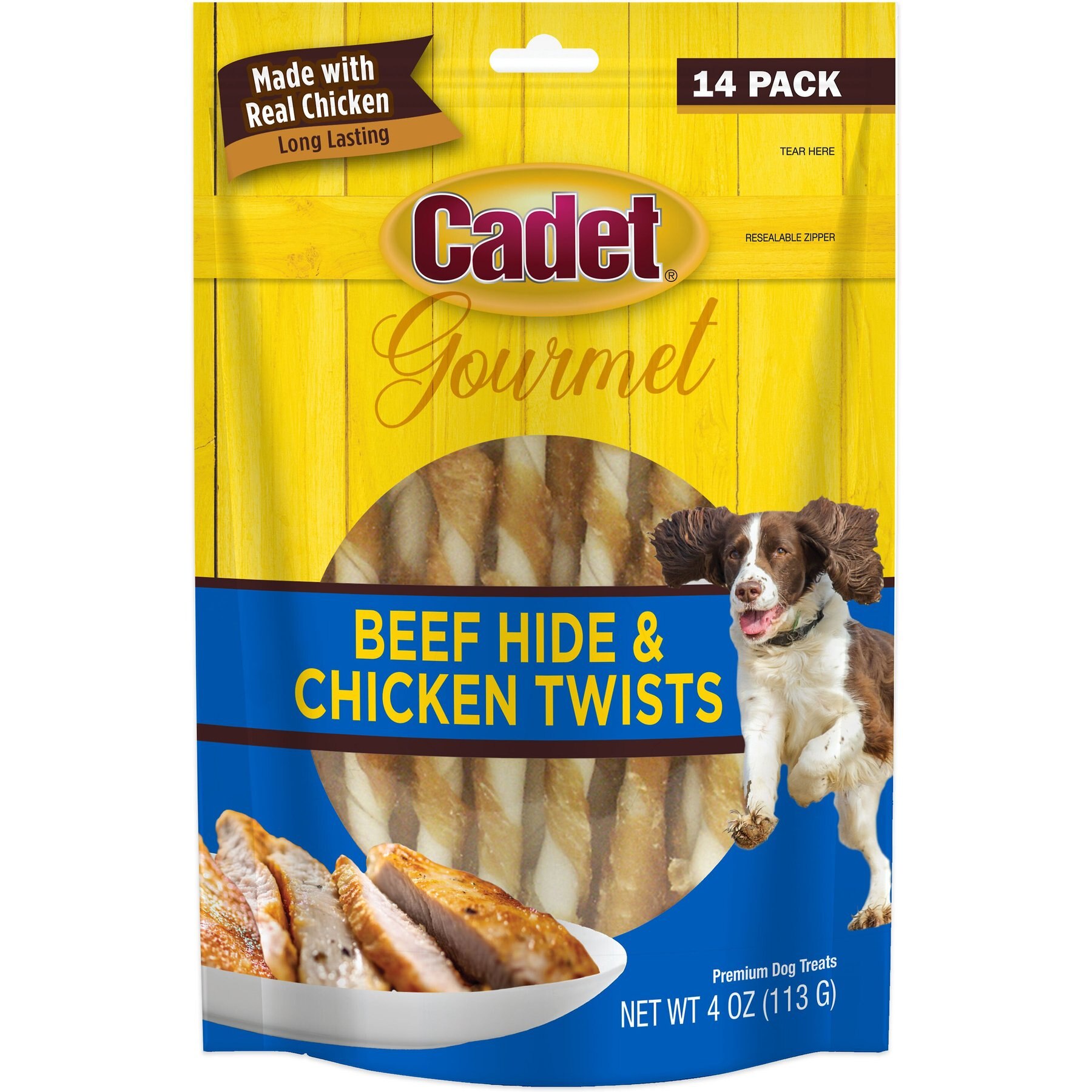 Cadet Gourmet Beef Hide & Chicken Twists Sticks Chicken Flavor Dog Chews, 5-in, 14 count