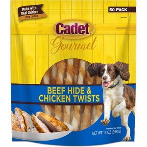 Cadet Gourmet Beef Hide & Chicken Twists Sticks Chicken Flavor Dog Chews, 5-in, 50 count