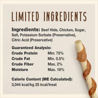 Show full view: Cadet Gourmet Beef Hide & Chicken Twists Sticks Chicken Flavor Dog Chews, 5-in, 50 count slide 6 of 12