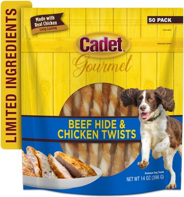 Show full view: Cadet Gourmet Beef Hide & Chicken Twists Sticks Chicken Flavor Dog Chews, 5-in, 50 count slide 10 of 12