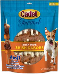 Cadet Gourmet Beef Hide Shish Kabobs Chicken, Liver & Sweet Potato Flavor Small Dog Chews, 24-oz bag