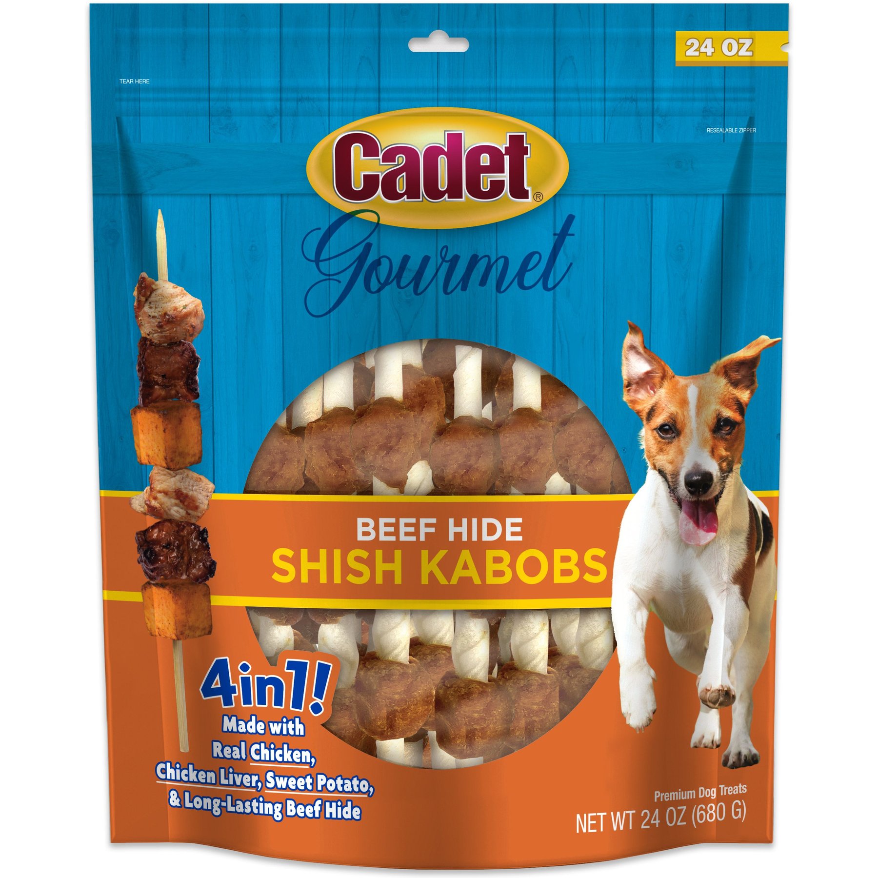 Cadet Gourmet Beef Hide Shish Kabobs Chicken, Liver & Sweet Potato Flavor Small Dog Chews, 24-oz bag