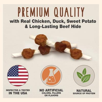 Show full view: Cadet Gourmet Beef Hide Shish Kabobs Chicken, Liver & Sweet Potato Flavor Small Dog Chews, 24-oz bag slide 4 of 11