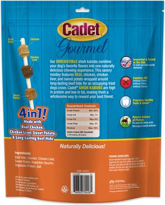 Show full view: Cadet Gourmet Beef Hide Shish Kabobs Chicken, Liver & Sweet Potato Flavor Small Dog Chews, 24-oz bag slide 9 of 11