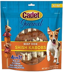 Cadet Gourmet Beef Hide Shish Kabob Dog Treats Small, Chicken, Liver, & Sweet Potato, 12-oz