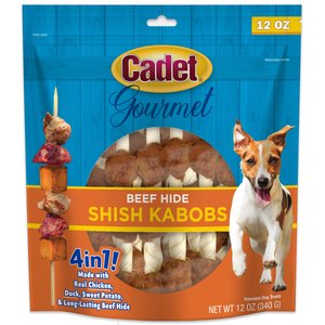 Cadet Gourmet Beef Hide Shish Kabob Dog Treats Small, Chicken, Liver, & Sweet Potato, 12-oz