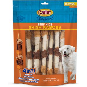 Cadet Gourmet Beef Hide Shish Kabobs Chicken & Sweet Potato Flavor Dog Chews, X-Large, 15 count