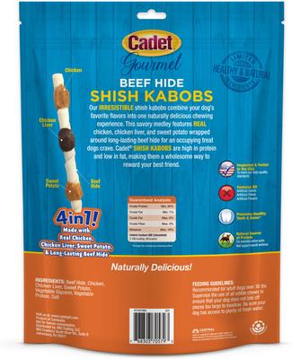 Show full view: Cadet Gourmet Beef Hide Shish Kabobs Chicken & Sweet Potato Flavor Dog Chews, X-Large, 15 count slide 8 of 10