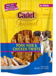 Cadet Gourmet Pork Hide & Chicken Twist Sticks Dog Treats, 5-in, 22 count
