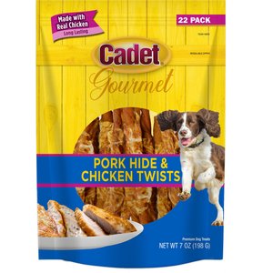 Cadet Gourmet Pork Hide Twist Sticks Chicken Flavor Dog Chews, 5-in, 22 count