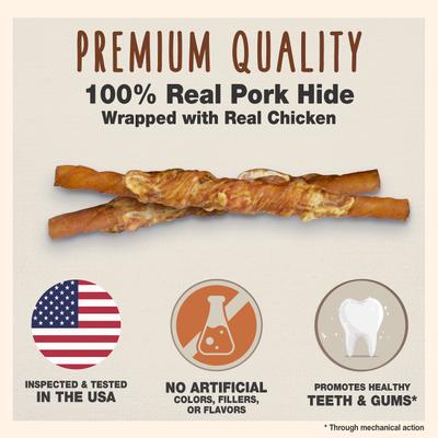 Show full view: Cadet Gourmet Pork Hide Twist Sticks Chicken Flavor Dog Chews, 5-in, 22 count slide 3 of 10