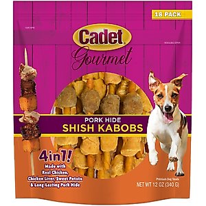 Cadet Gourmet Pork Hide Shish Kabobs Pork Flavor Dog Chews, Small, 18 count