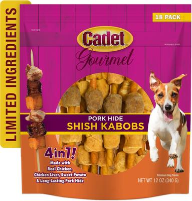 Show full view: Cadet Gourmet Pork Hide Shish Kabobs Pork Flavor Dog Chews, Small, 18 count slide 9 of 9