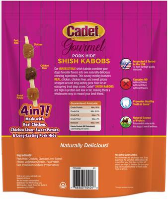 Show full view: Cadet Gourmet Pork Hide Shish Kabobs Pork Flavor Dog Chews, Small, 36 count slide 8 of 9