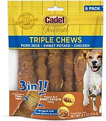 Cadet Gourmet Triple Chews Pork Hide, Chicken & Sweet Potato Twists Dog Treat, 6 count