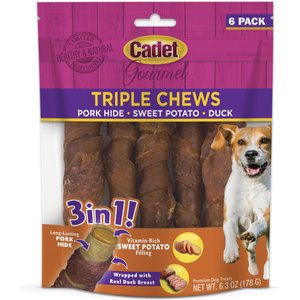Cadet Gourmet Triple Chew Twists Duck & Sweet Potato Flavor Dog Chews, 6 count