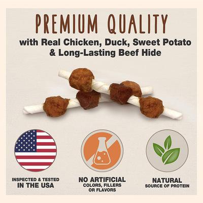 Show full view: Cadet Gourmet Beef Hide Shish Kabob Dog Treats Small, Chicken, Liver, & Sweet Potato, 12-oz bag, bundle of 2 slide 5 of 11