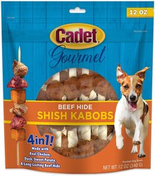 Cadet Gourmet Beef Hide Shish Kabob Dog Treats Small, Chicken, Liver, & Sweet Potato, 12-oz bag, bundle of 3