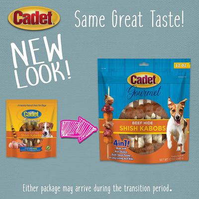 Show full view: Cadet Gourmet Beef Hide Shish Kabob Dog Treats Small, Chicken, Liver, & Sweet Potato, 12-oz bag, bundle of 3 slide 3 of 11