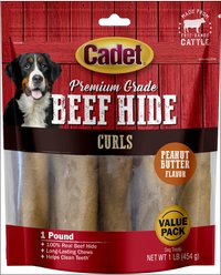 Cadet Premium Beef Hide Curls Peanut Butter Flavor Dog Chews, 1-lb