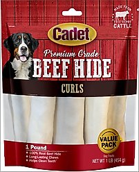 Cadet Premium Beef Hide Curls Beef Flavor Dog Chews, 1-lb