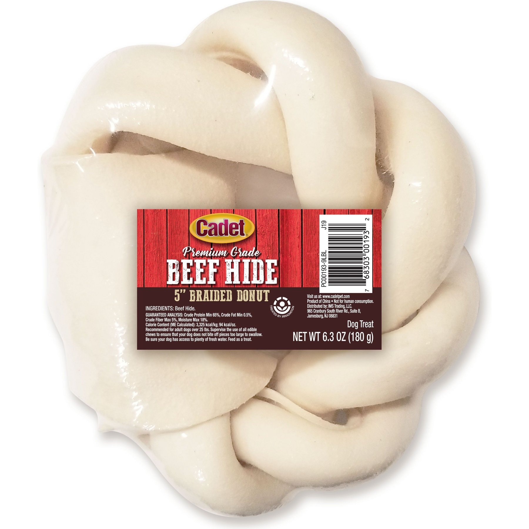 Cadet Premium Braided Beef Hide Donut Beef Flavor Dog Chews, 5-in