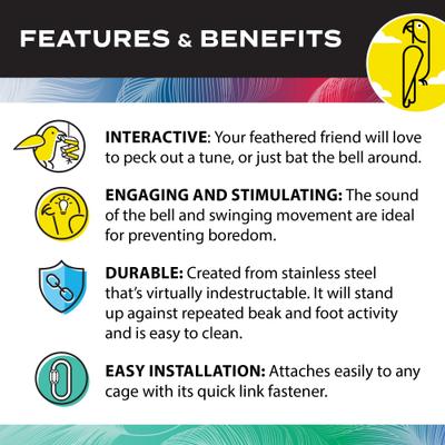 Show full view: Caitec Featherland Paradise Stainless Steel Bell Bird Toy, Large slide 5 of 10
