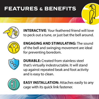 Show full view: Caitec Featherland Paradise Stainless Steel Bell Bird Toy, Medium slide 5 of 10