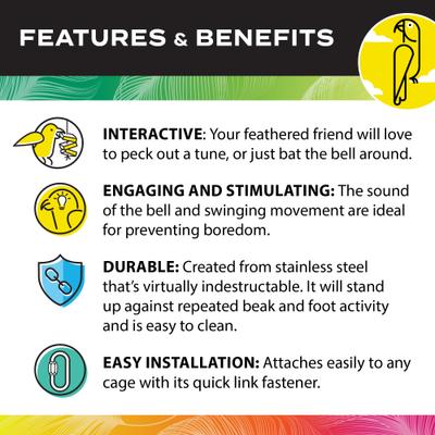 Show full view: Caitec Featherland Paradise Stainless Steel Bell Bird Toy, Small slide 5 of 10
