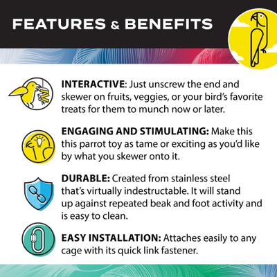 Show full view: Caitec Featherland Paradise Stainless Steel Kabob Bird Toy slide 5 of 9