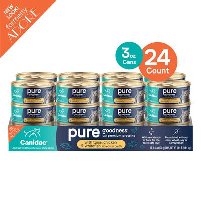 Show full view: CANIDAE Adore Grain-Free Tuna, Chicken & Whitefish in Broth Canned Cat Food, 2.46-oz, case of 24 slide 5 of 8