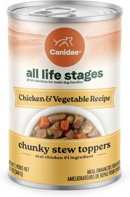 Show full view: CANIDAE All Life Stages Chunky Stew Toppers Chicken & Vegetable Recipe Wet Dog Food, 12.7-oz can, case of 6 slide 1 of 11