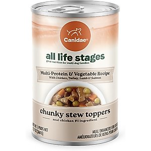 CANIDAE All Life Stages Chunky Stew Toppers Multi-Protein & Vegetable Recipe Wet Dog Food, 12.7-oz can, case of 6