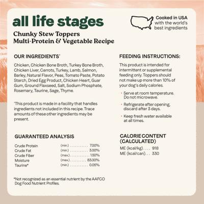 Show full view: CANIDAE All Life Stages Chunky Stew Toppers Multi-Protein & Vegetable Recipe Wet Dog Food, 12.7-oz can, case of 6 slide 8 of 11