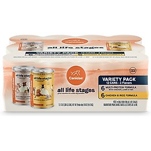 CANIDAE All Life Stages Variety Pack Multi-Protein Chicken & Rice Pate Canned Wet Dog Food, 13-oz can, case of 12