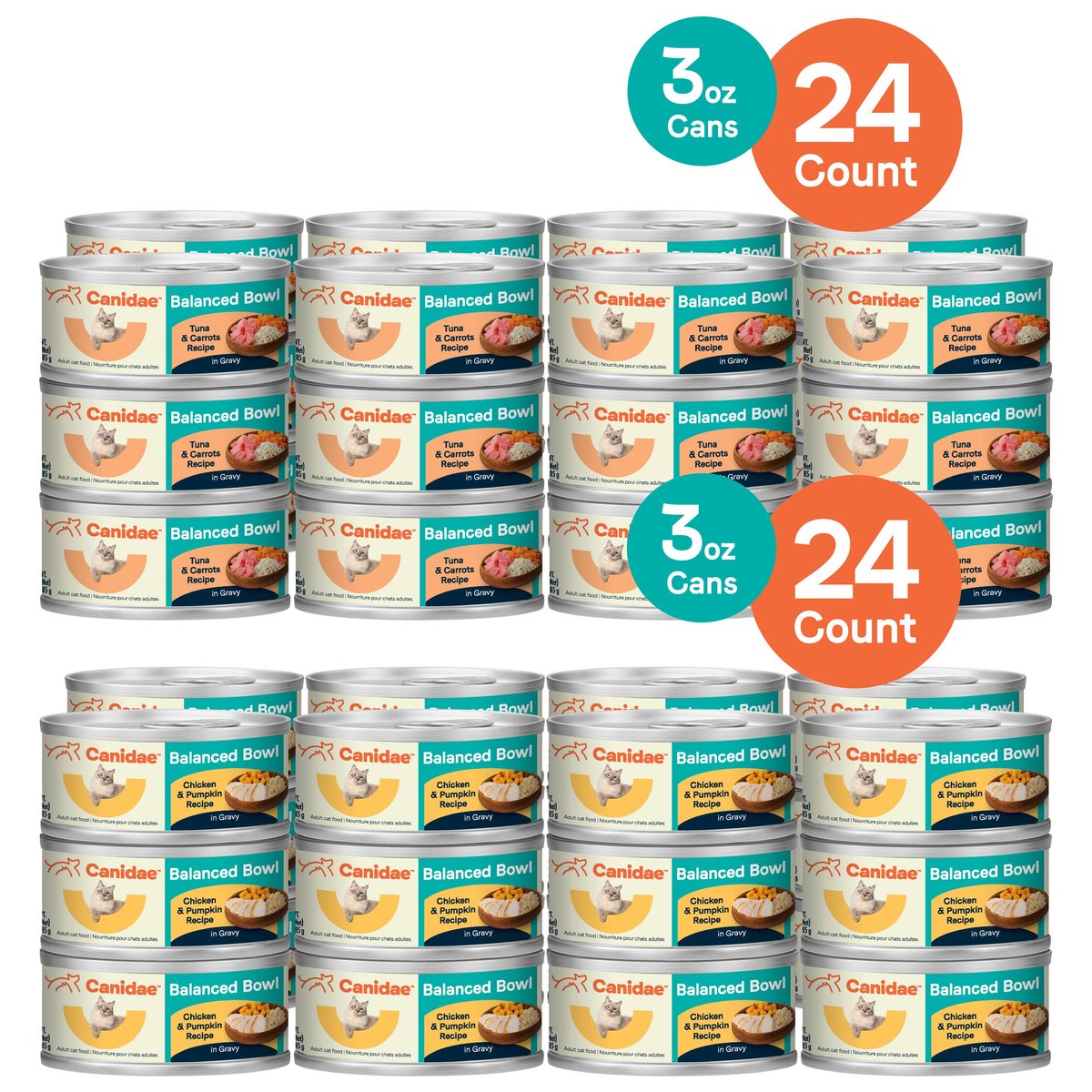 CANIDAE Balanced Bowl Chicken & Pumpkin Recipe in Gravy + Tuna & Carrots Recipe in Gravy Wet Cat Food